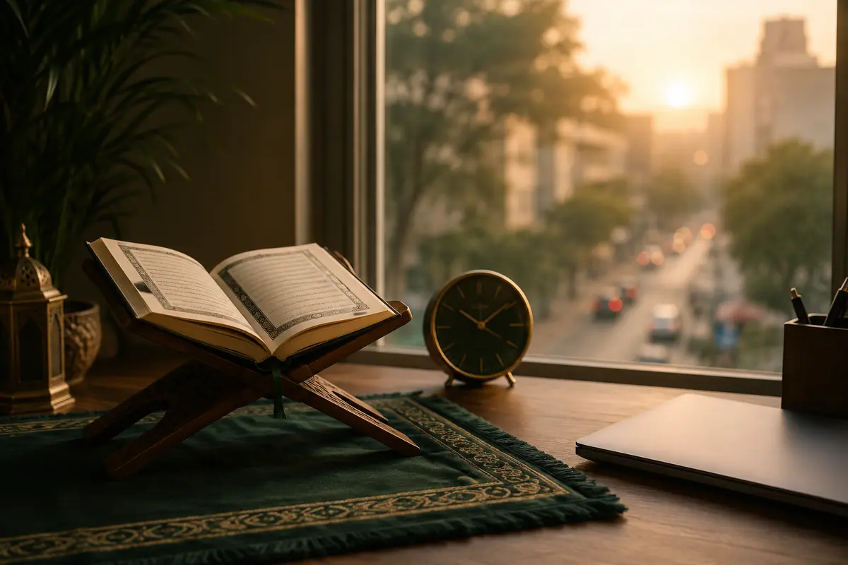 Al-Qur’an terbuka di dekat jendela pada pagi hari